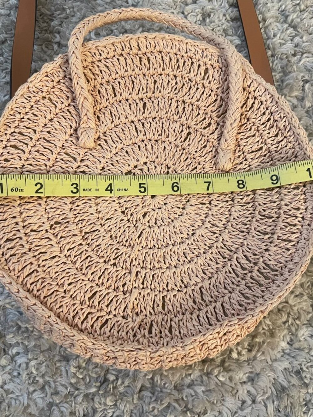 H&M Boho Round Straw Crossbody Bag Tan Woven Circle Purse - Picture 3 of 7